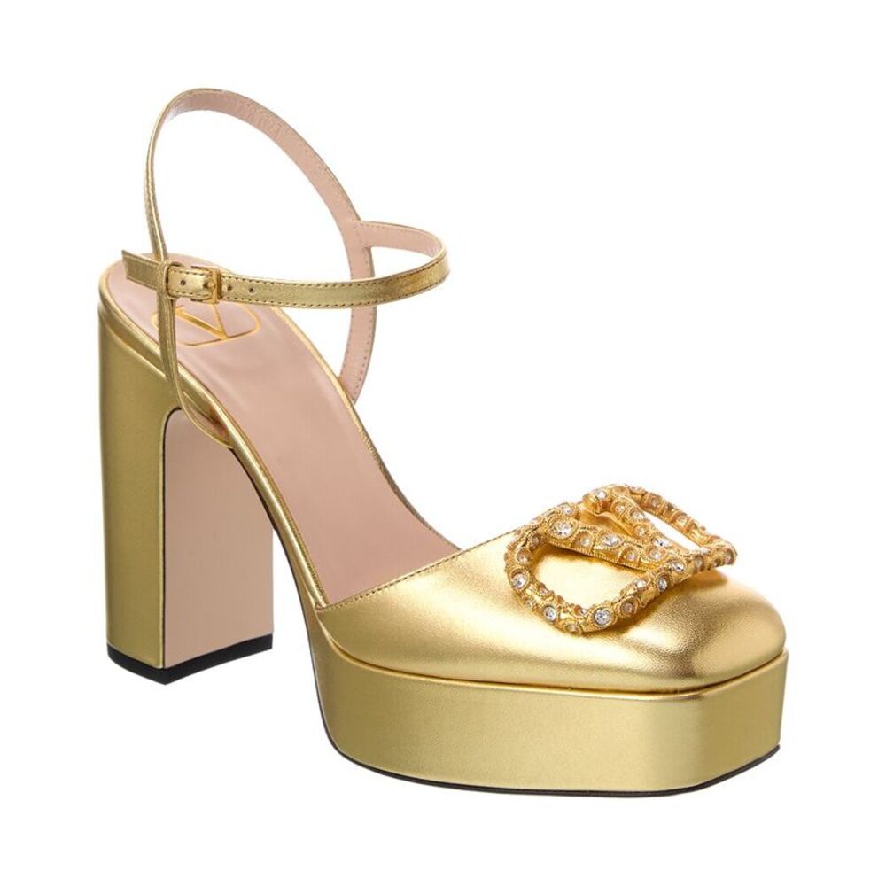 Valentino Vlogo Leather Platform Pump, Gold